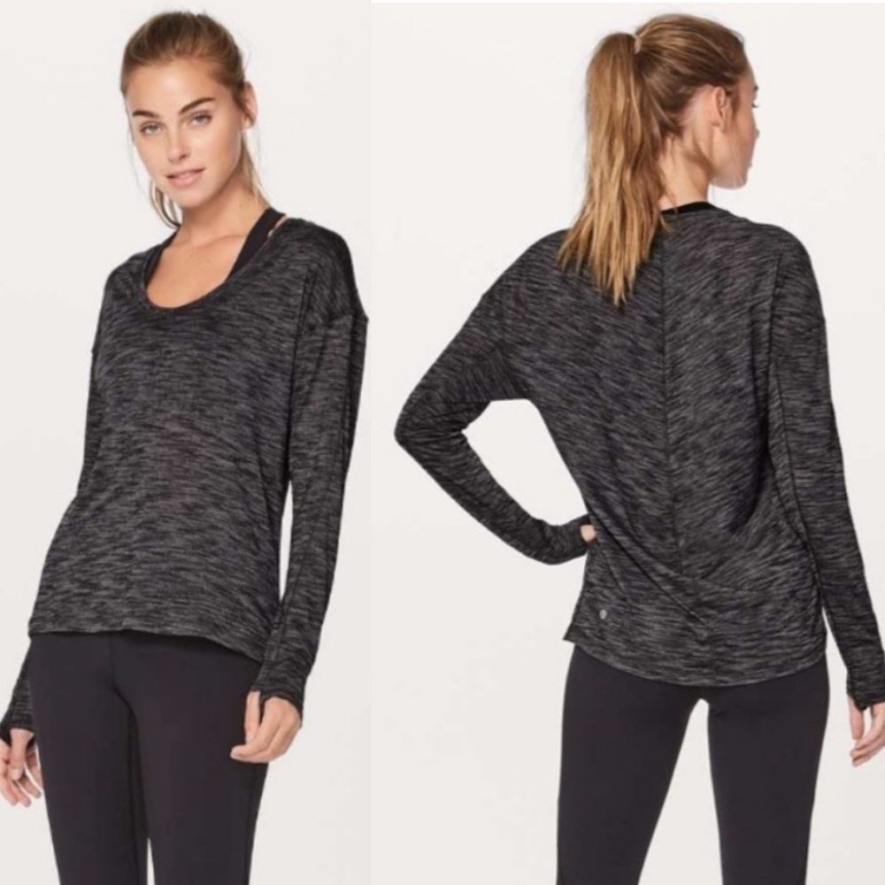 LULULEMON Meant To Be Heathered Grey Thumb Holes Yoga Atheleisure Longsleeve Top